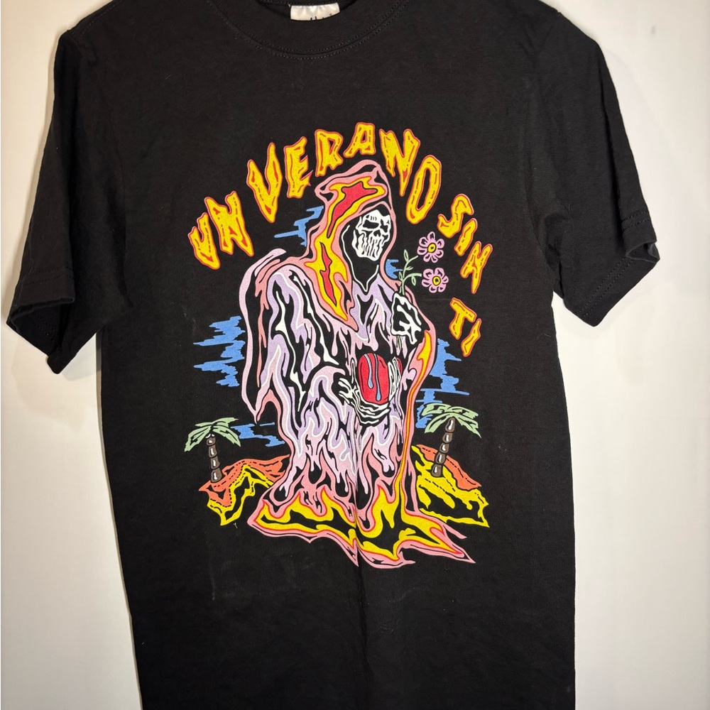 Black and Red Short Sleeve Tee with Vibrant Graphic Design